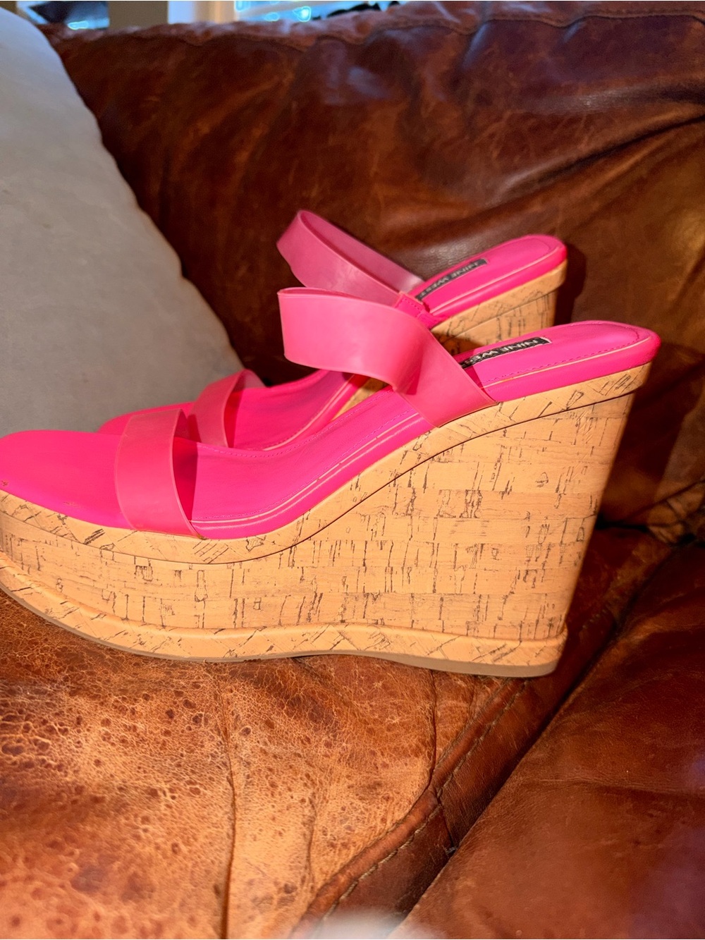 Nine West Hot Pink Cork Wedge Sandals